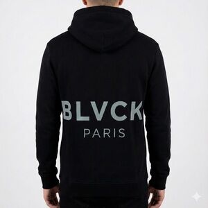 Blvck Paris Contemporary Unisex Size XS Classic Black Hoodie Back Logo Pullover